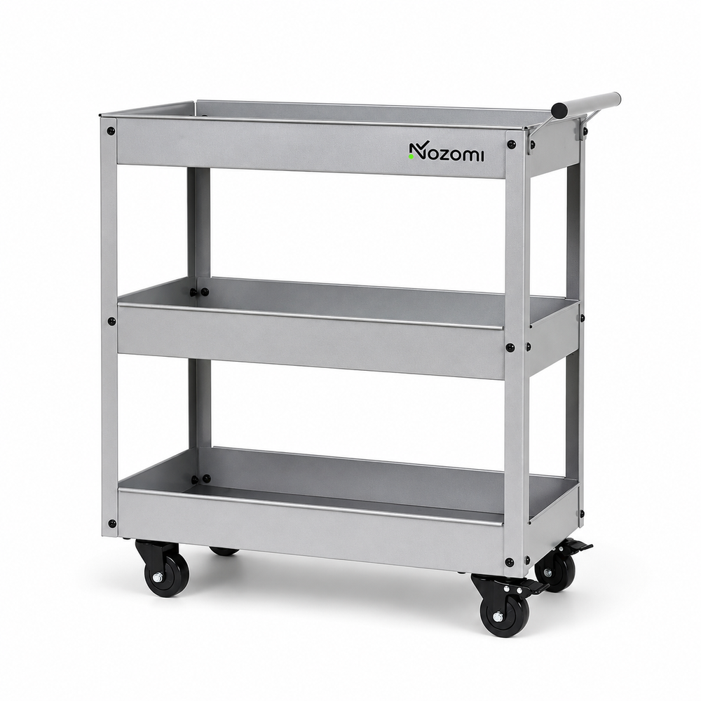 NOZOMI 3-tier rolling tool cart - Silver - No pegboard