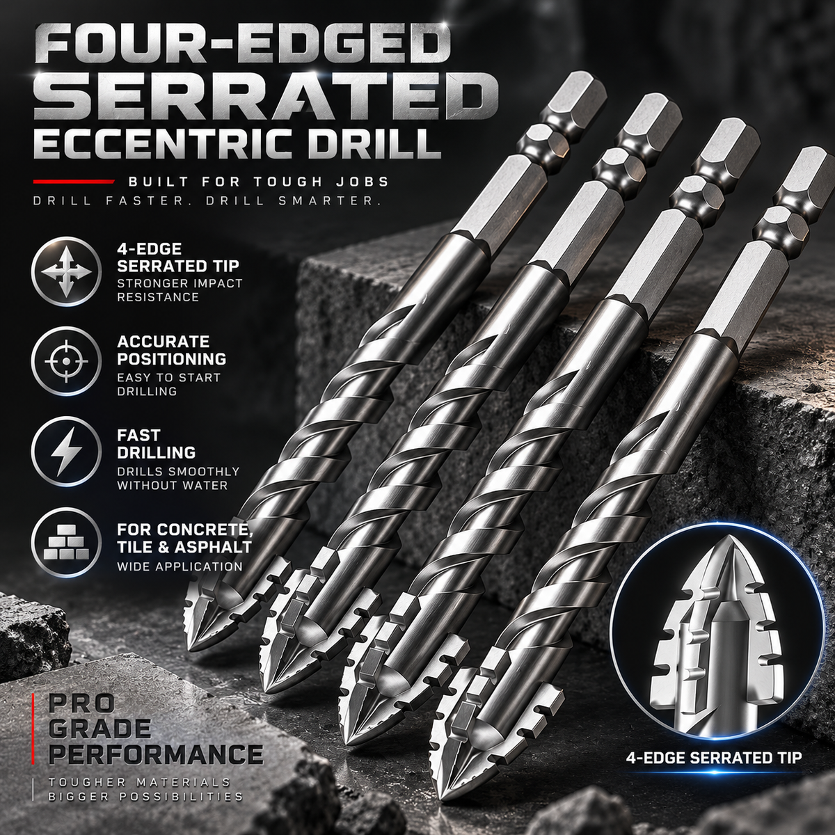 NOZOMI 4-Edge Serrated Masonry Drill Bits
