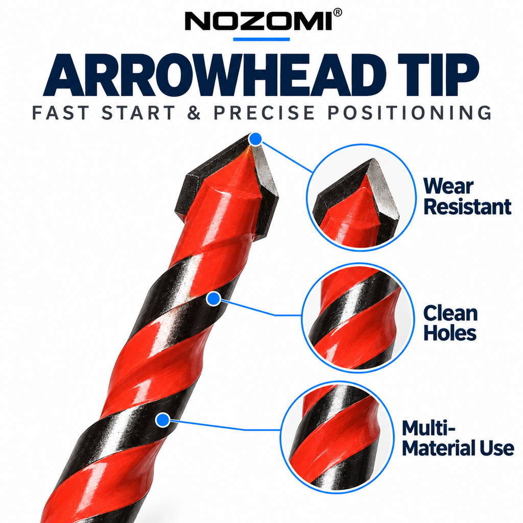 NOZOMI Red Spiral Carbide-Tip Drill Bits | 3–12 mm & 7-Piece Set