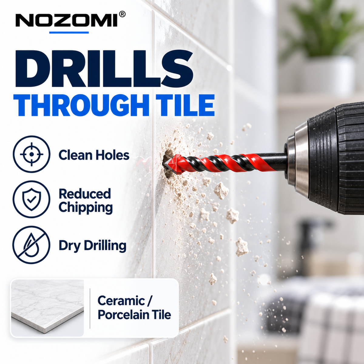 NOZOMI Red Spiral Carbide-Tip Drill Bits | 3–12 mm & 7-Piece Set