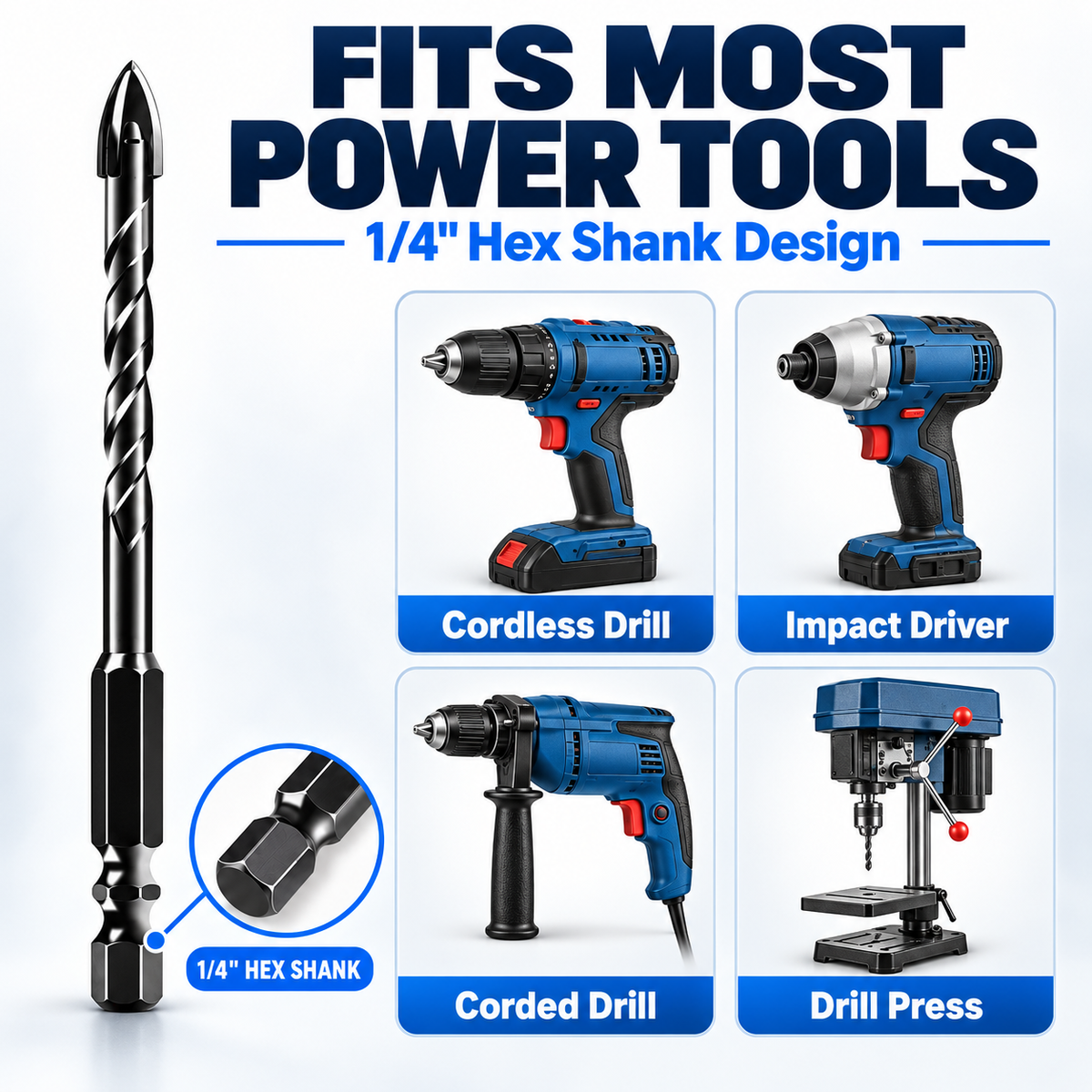 NOZOMI Cross-Tip Multi-Material Drill Bit | 1/4-Inch Hex Shank