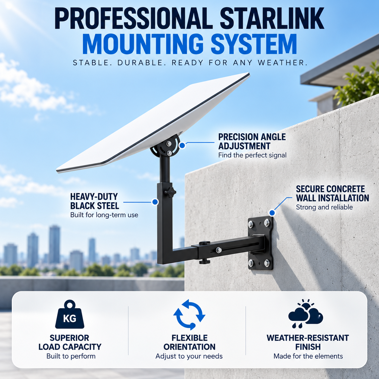 NOZOMI Starlink Gen 3 / V4 Straight Pole Wall & Roof Mount Secondary image