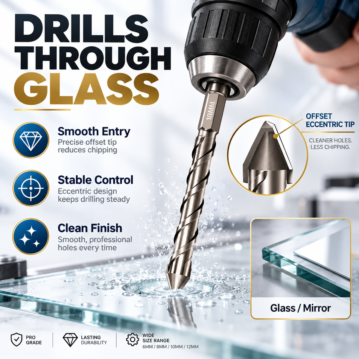 NOZOMI Offset Eccentric Tile Drill Bits | 6–12 mm & 4-Piece Set