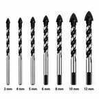 NOZOMI arrowhead tile and glass drill bits on white background, labeled 3, 4, 5, 6, 8, 10 and 12 mm