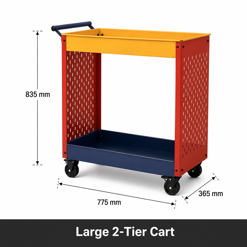 NOZOMI 2-Tier Pegboard Rolling Tool Cart large size dimensions 775 x 365 x 835 mm