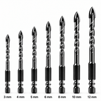 NOZOMI cross-tip drill bits on white background, labeled 3, 4, 5, 6, 8, 10 and 12 mm