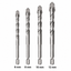 NOZOMI four-edge serrated masonry drill bits on white background, labeled 6, 8, 10 and 12 mm