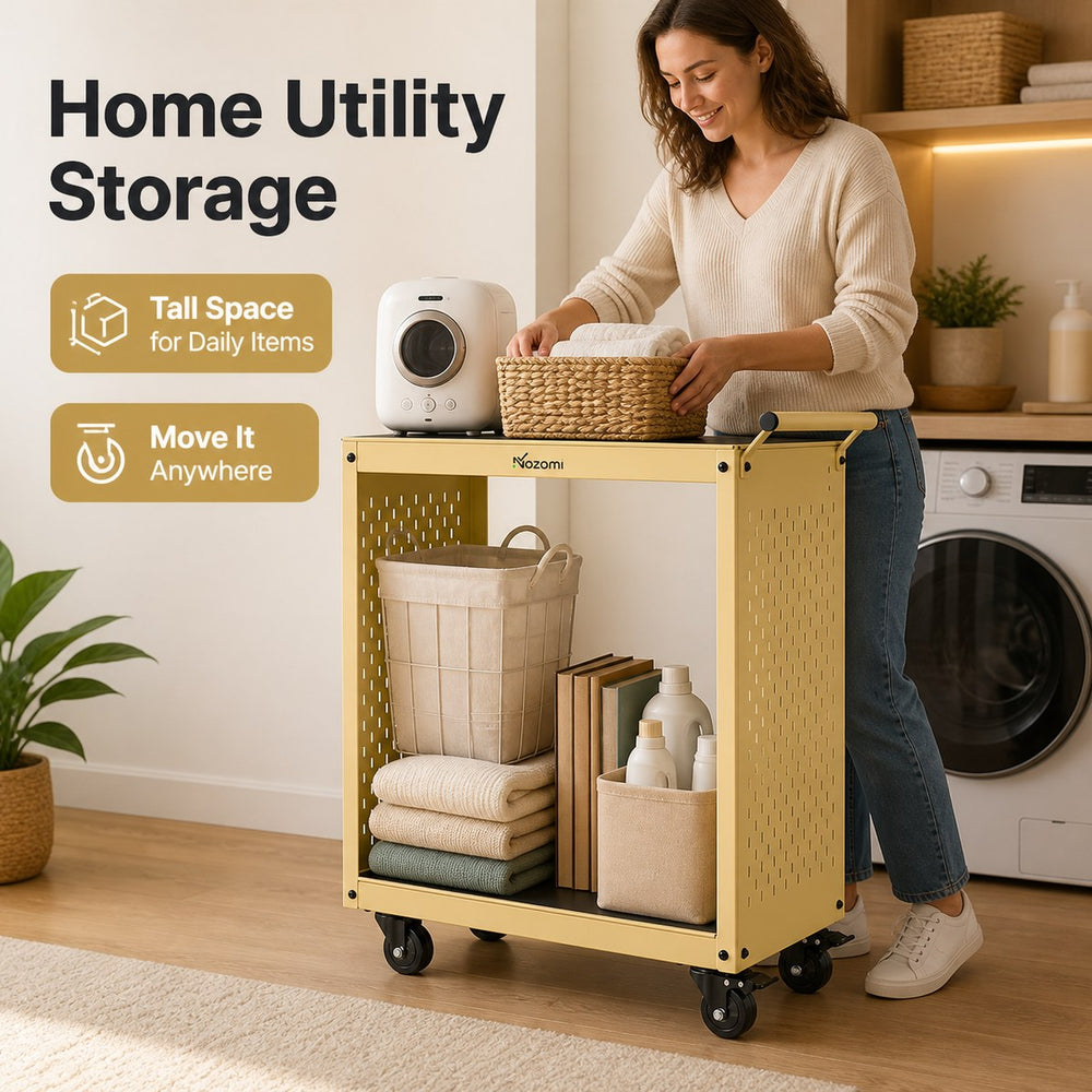 NOZOMI 2-tier open-side rolling utility cart for home storage and daily organization