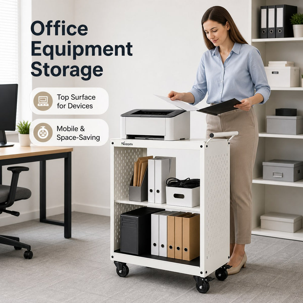 NOZOMI 2-tier open-side pegboard cart for office equipment and studio organization