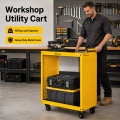 NOZOMI 2-tier open-side rolling utility cart for workshop tools and heavy duty storage