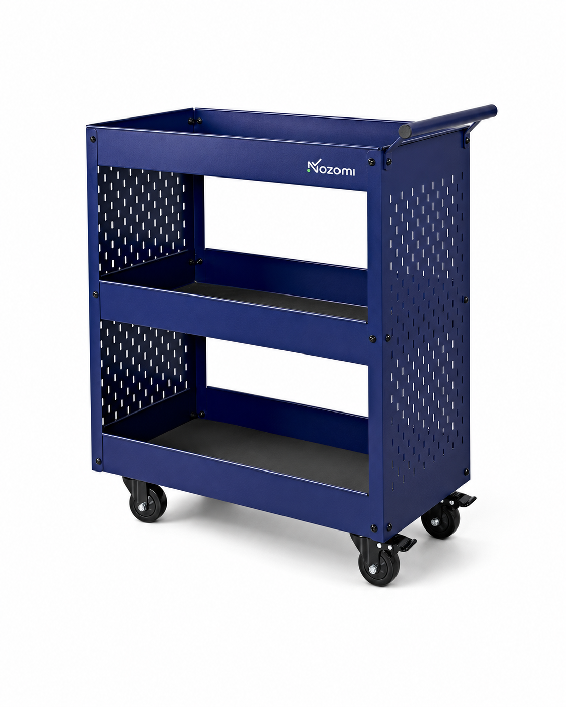 NOZOMI 3-Tier Metal Pegboard Rolling Storage Cart for Garage Workshop Home Salon