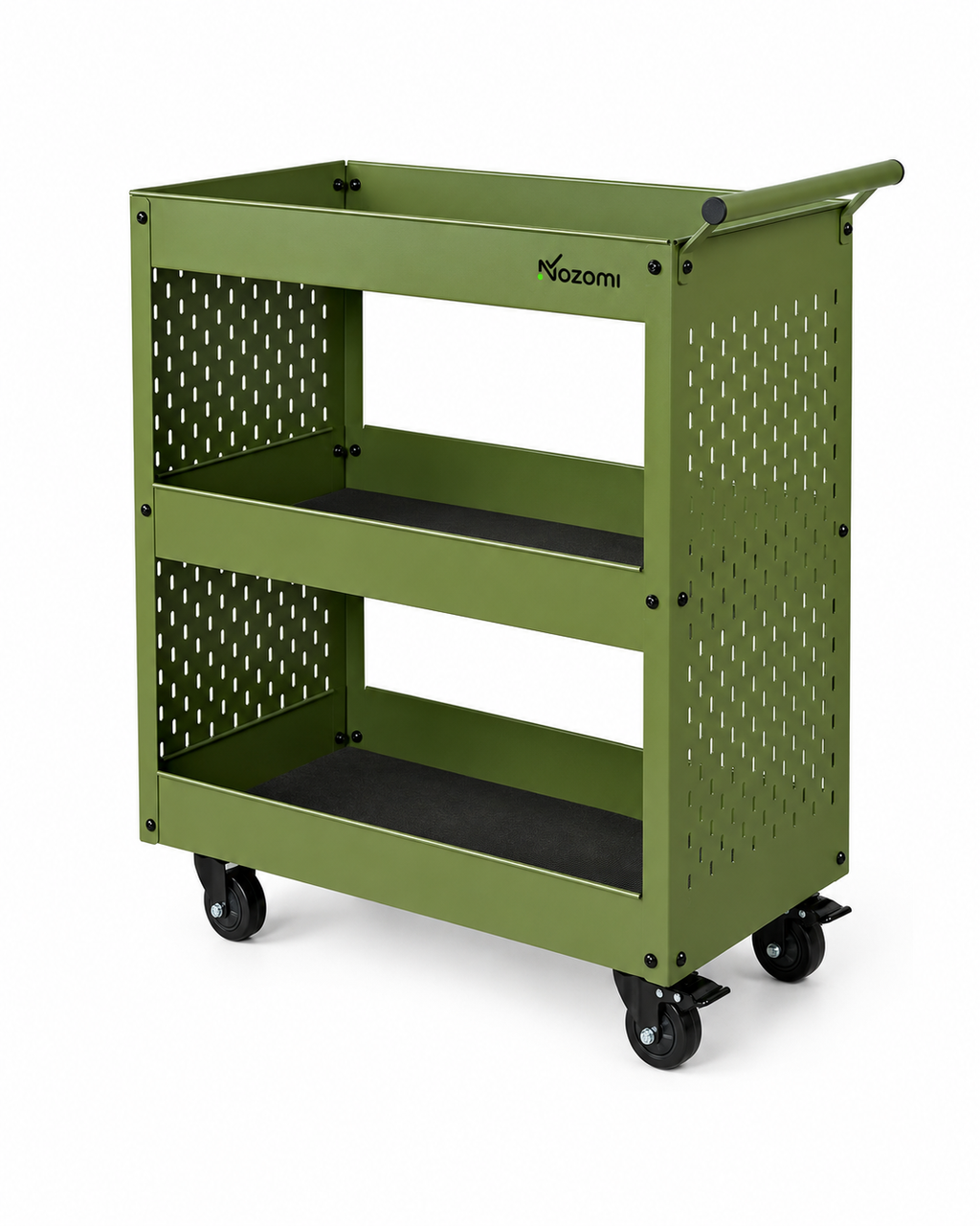NOZOMI 3-Tier Metal Pegboard Rolling Storage Cart for Garage Workshop Home Salon