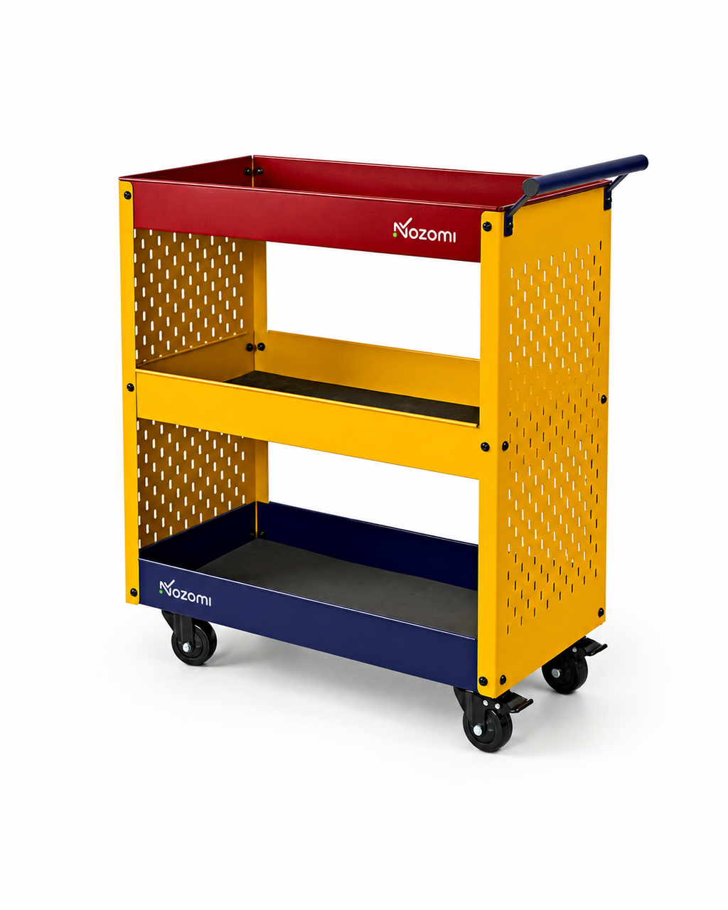 NOZOMI 3-Tier Metal Pegboard Rolling Storage Cart for Garage Workshop Home Salon