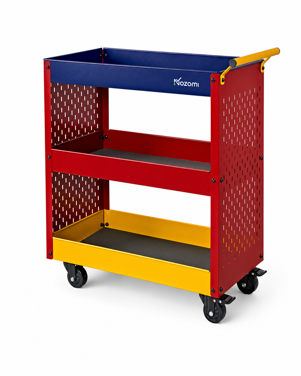 NOZOMI 3-Tier Metal Pegboard Rolling Storage Cart for Garage Workshop Home Salon