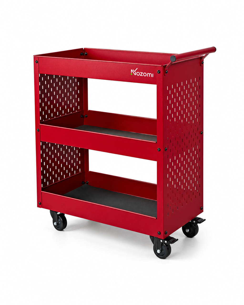 NOZOMI 3-Tier Metal Pegboard Rolling Storage Cart for Garage Workshop Home Salon
