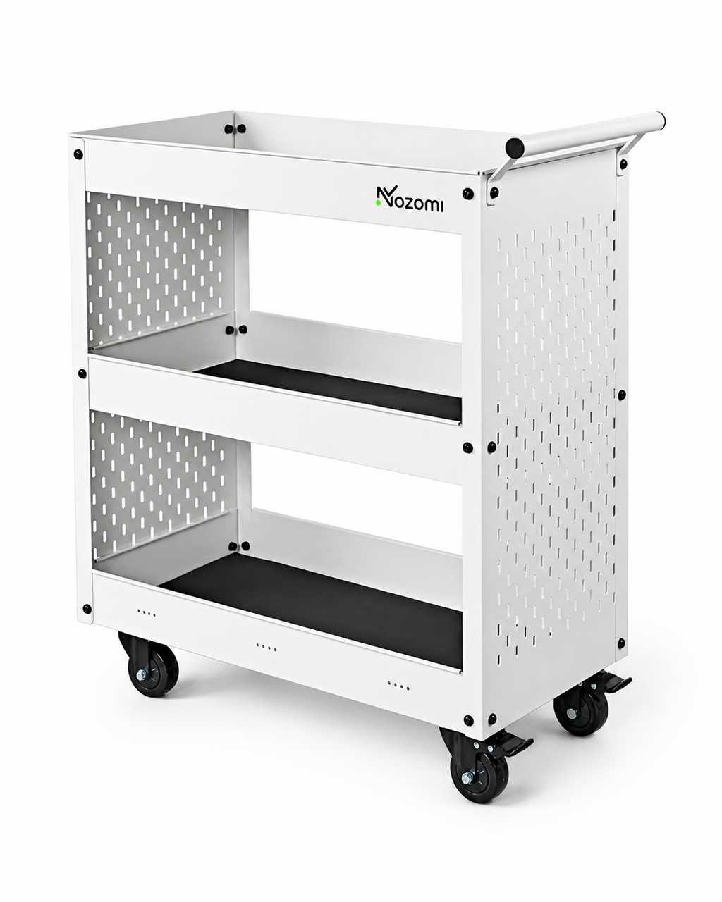 NOZOMI 3-Tier Metal Pegboard Rolling Storage Cart for Garage Workshop Home Salon