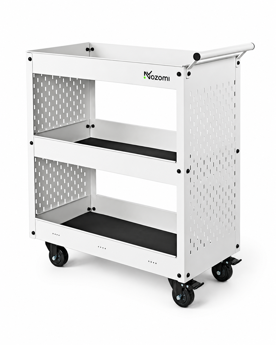 NOZOMI 3-Tier Metal Pegboard Rolling Storage Cart for Garage Workshop Home Salon