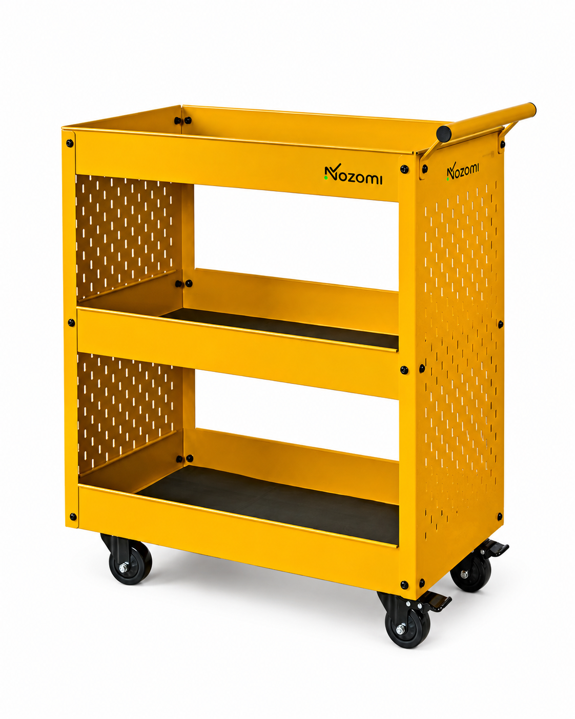 NOZOMI 3-Tier Metal Pegboard Rolling Storage Cart for Garage Workshop Home Salon