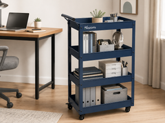 NOZOMI blue four-tier open-side rolling utility cart for office storage