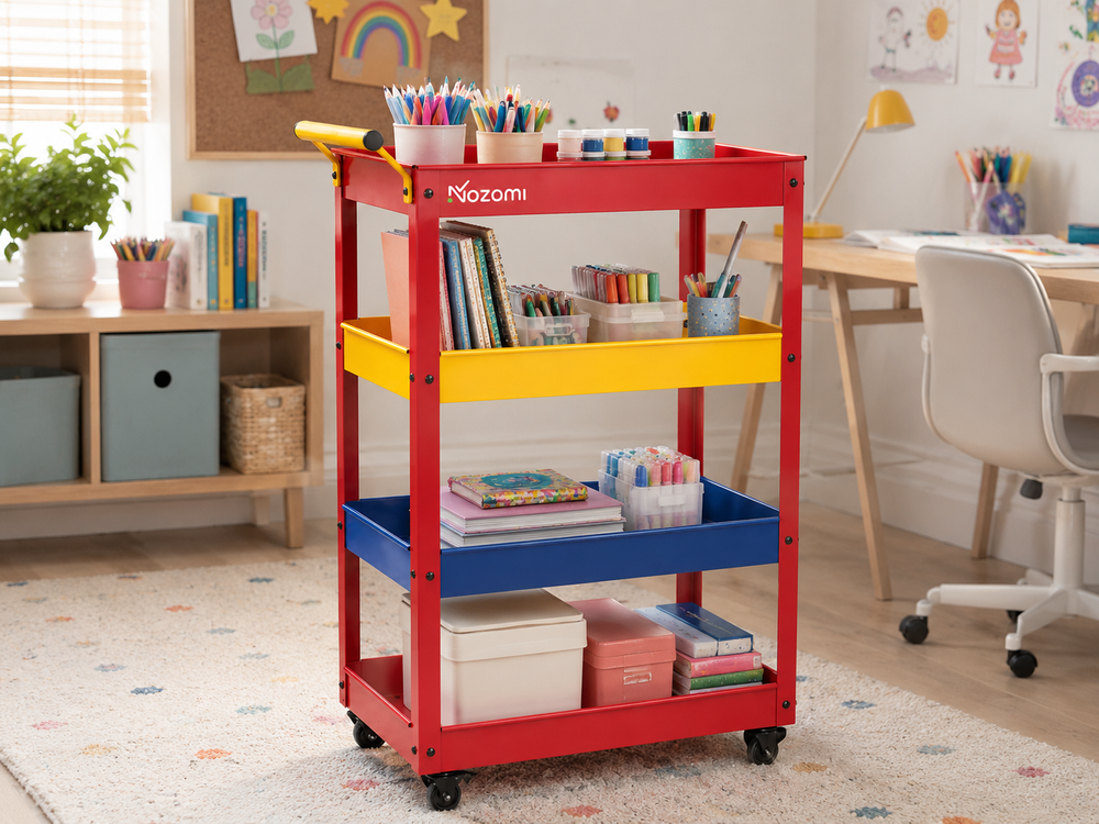 NOZOMI red four-tier rolling cart for craft room supplies