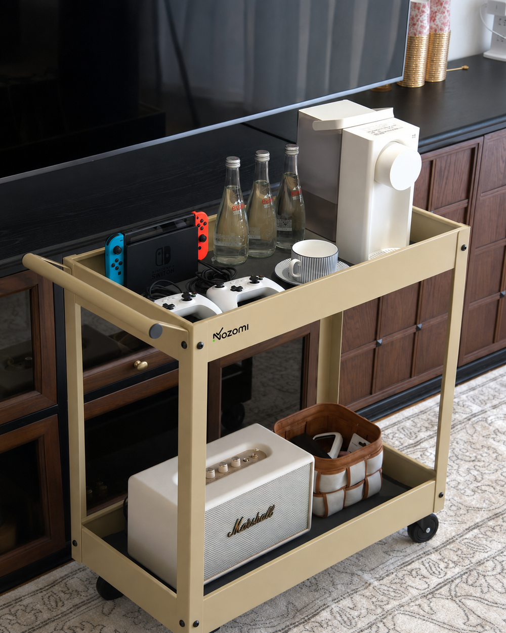 NOZOMI cream open-side utility cart for entertainment storage