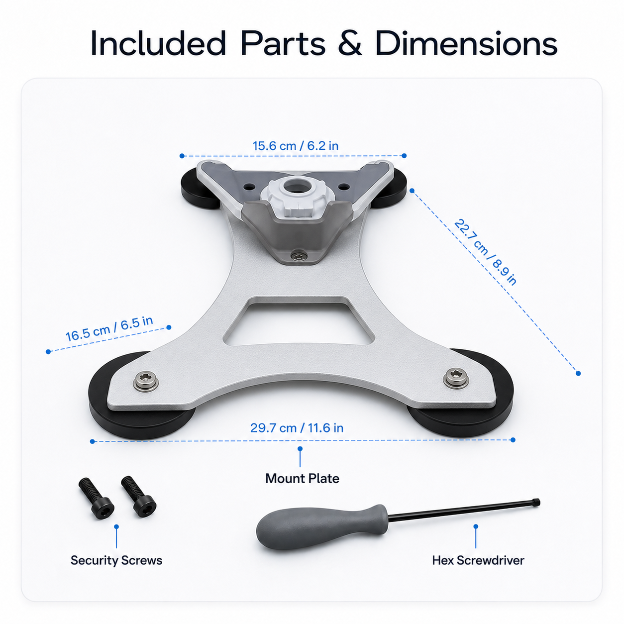 Included parts and dimensions for Starlink Mini magnetic mount