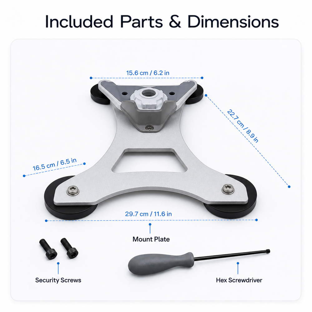 Included parts and dimensions for Starlink Mini magnetic mount