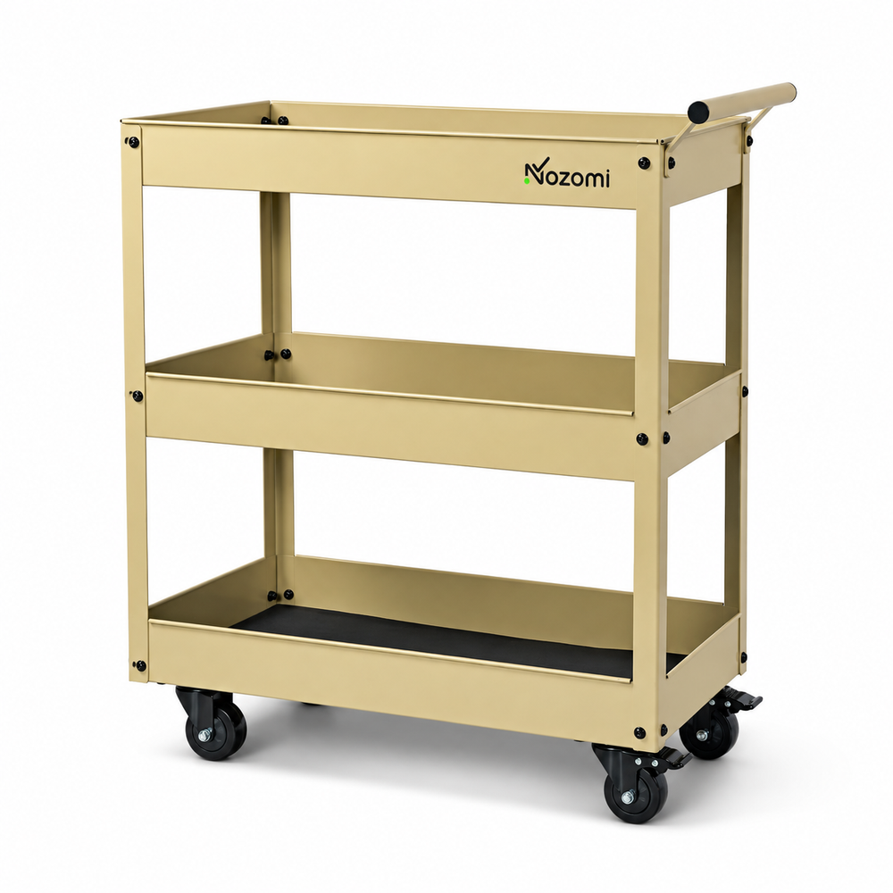 NOZOMI 3-tier rolling tool cart - Cream - No pegboard
