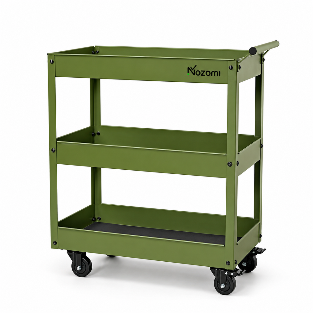 NOZOMI 3-tier rolling tool cart - Green - No pegboard